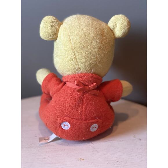 Baby Winnie the Pooh Stuffed Plush Terry Red Bib Pajamas Beanbag Disneyland 7" - Picture 2 of 3